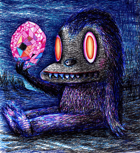 a 3d picture of a blue creature creature-with-amethyst-gem